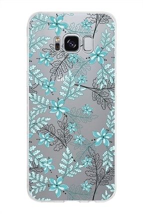 Samsung Galaxy S8 Kapak Floral Su Yeşili Tasarımlı Şeffaf Silikon Kılıf prt1mmSMS8032