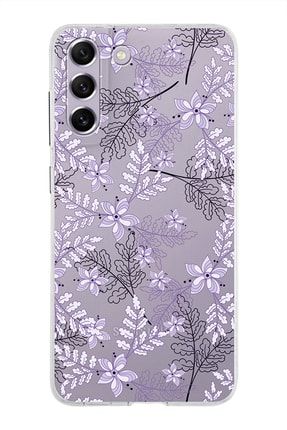 Samsung Galaxy S21 Fe Kapak Floral Lila Tasarımlı Şeffaf Silikon Kılıf prt1mmSMS21Fe032