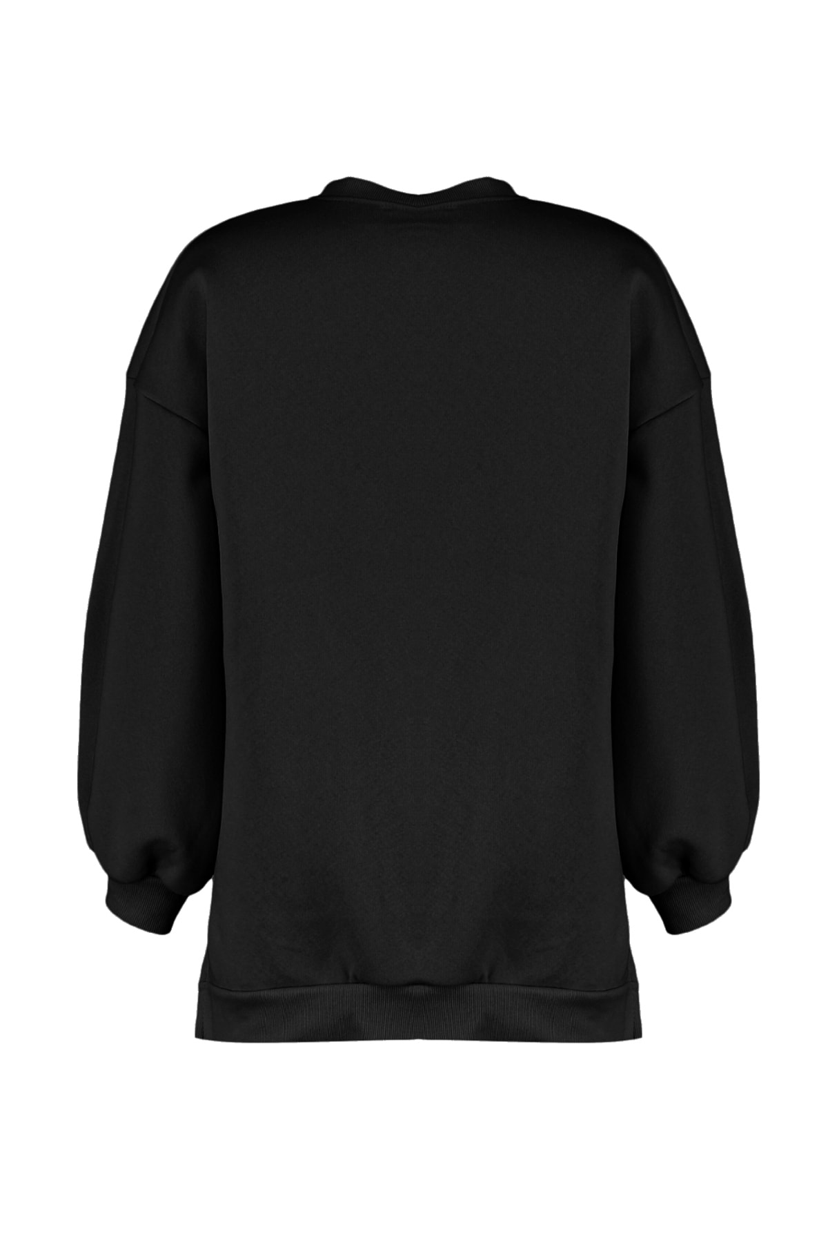 Trendyolmilla  Siyah Oversize/Geniş Kalıp Yırtmaç Detaylı Kalın İçi Polarlı Örme Sweatshirt TWOAW23SW00195 - Görsel 7