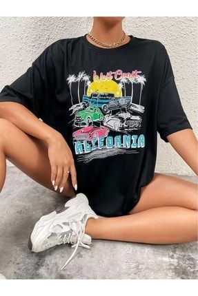 Siyah California Manzara Baskılı Oversize T-shirt TSH-001