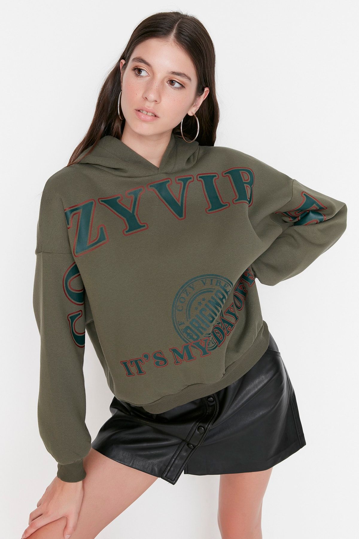 Trendyol Collection Sweatshirt Khaki Relaxed Fit Fast ausverkauft