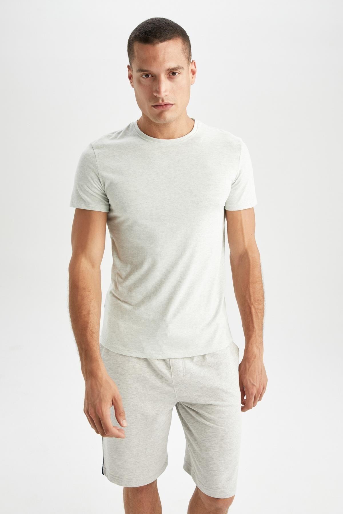 DeFacto-Slim Fit Crew Neck Basic Short Sleeve Undershirt 3