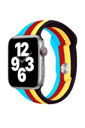 Apple Watch 1 2 3 4 5 6 Se 38-40-41 Mm Uyumlu Çelik Toka Ayarlanabilir Silikon Rainbow Kordon Kayış silikonkordon38-40