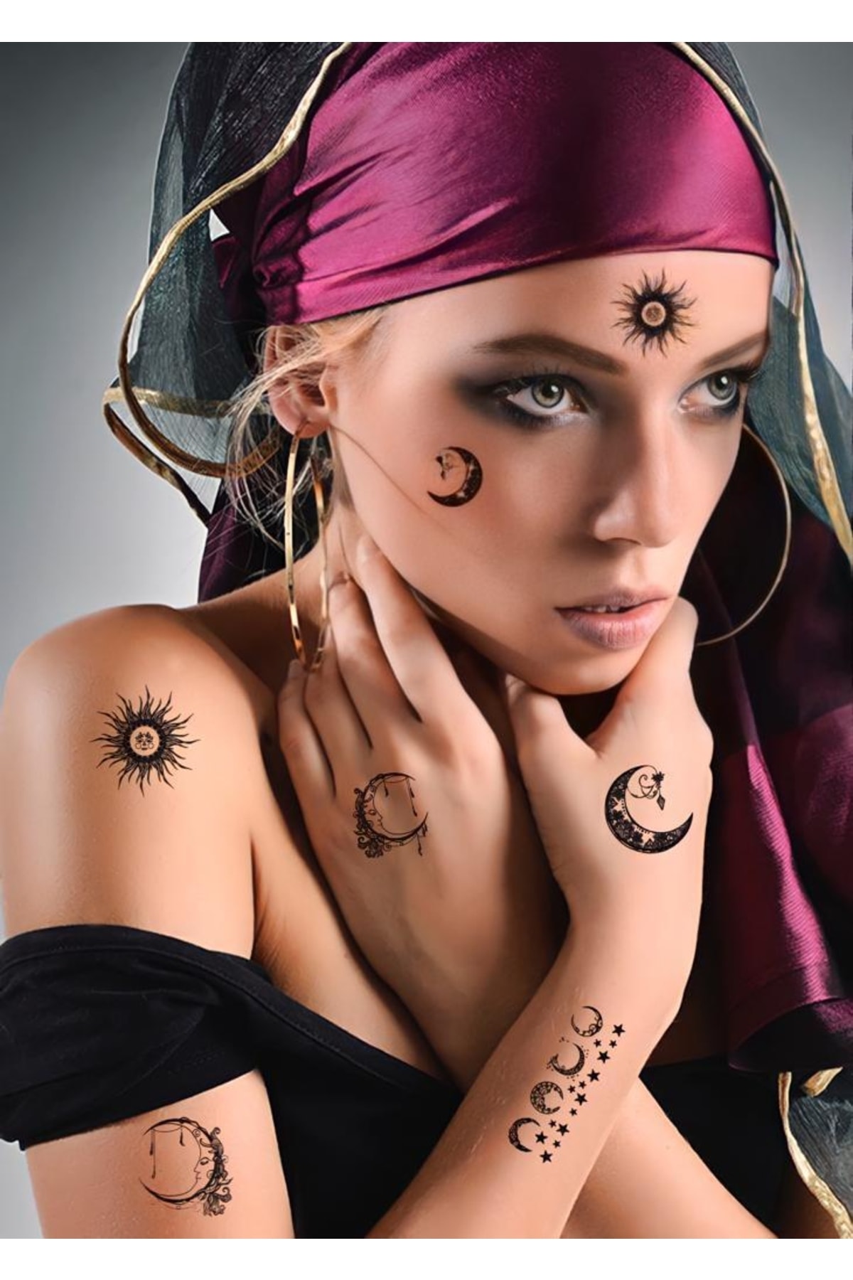 Mecit Tuhafiye Ay Yıldız Güneş Geçici Dövme Dövme