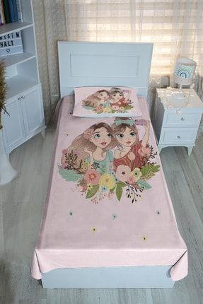 Sevimli Prenses Kızlar Çiçek Desenli Yatak Örtüsü & Pike KPY03