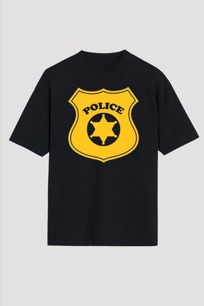 Polis Siyah Unisex Oversize Tişört T-shirt OS9989