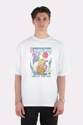 Unisex Beyaz Oversize T-shirt Star Wars Mandalorian 12 Cents Retro Comic AA1312