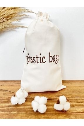 Essentials Plastic Bag Poşetlik Krem Kahverengi Nakışlı SM05003