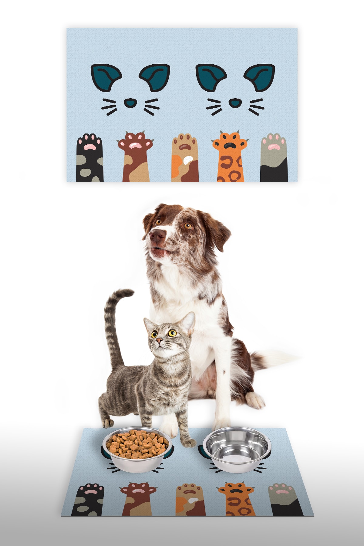 Vagonik Dijital Baskılı Dekoratif Çok Amaçlı Mama Altlığı Mama Paspası