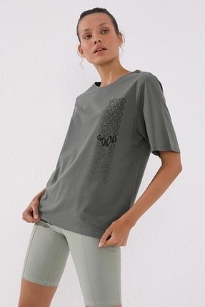 Kadın Çağla Deforme Yazı Baskılı Oversize O Yaka T-shirt - 97134 T10BY-97134