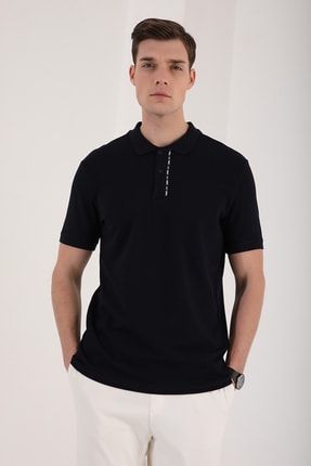 Lacivert Erkek Basic Çift Düğmeli Standart Kalıp Polo Yaka T-shirt - 87944 T10ER-87944