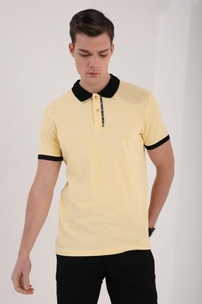 Sarı Erkek Basic Çift Düğmeli Standart Kalıp Polo Yaka T-shirt - 87944 T10ER-87944