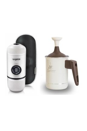 Nanopresso Manuel Espresso Kahve Makinesi Beyaz & Pedrini Süt Köpürtücü 0,5 Lt KAMPY012