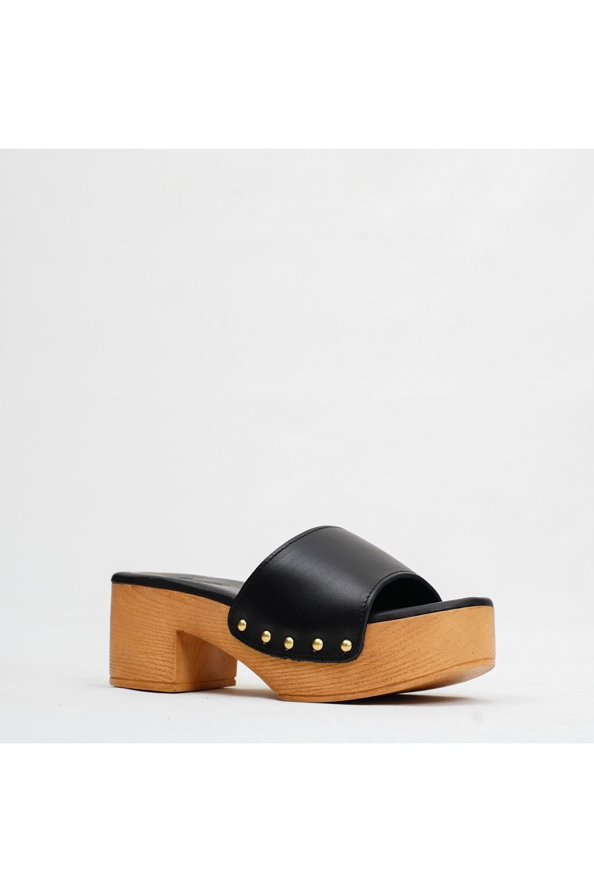 دمپایی سیاه زنانه پاشنه چرمی واقعی TK04 DaphneSandals