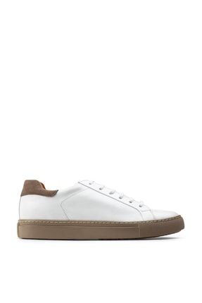 Kahverengi - Hakiki Deri Beyaz Sneaker Erkek Ayakkabı 01829MBYZC03
