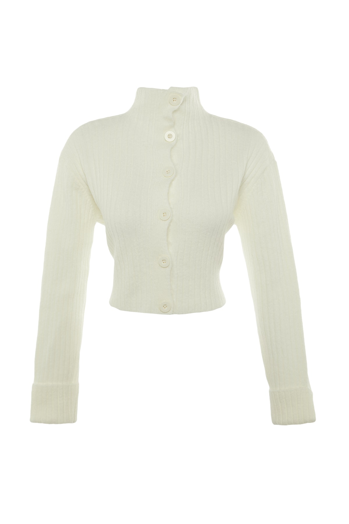 Trendyolmilla  Ekru Crop Yumuşak Dokulu Dik Yaka Triko Hırka TWOAW22HI0174 - Görsel 8