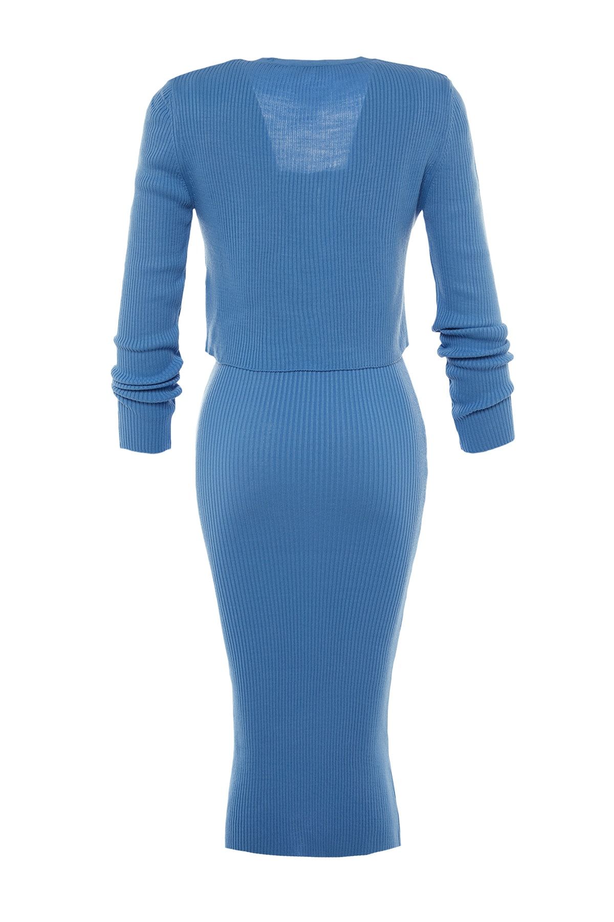 Trendyol Collection-Blaues Set aus mittellangem Strickcardigan und Kleid - TWOSS21EL0208 7