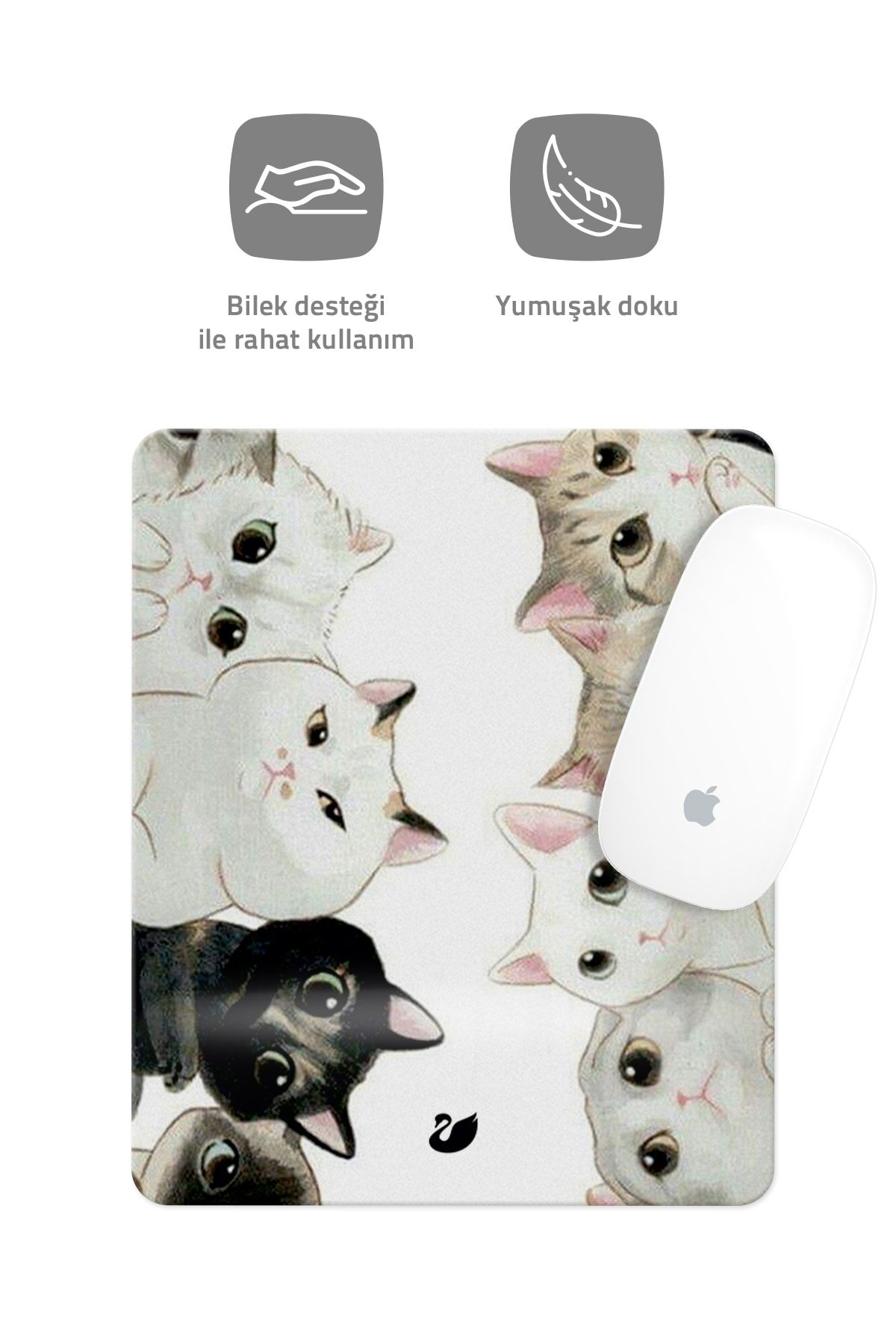 Özer Store-Rectangular Mouse Pad with White Cat Drawing Wrist Support 2