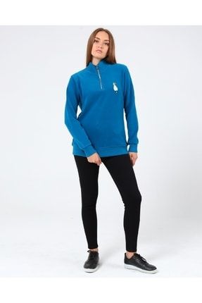 Store Kadın Selanik Outdoor Yarım Fermuarlı Sweatshirt Nakış Işlemeli Günlük Spor Sweatshirt GNS-HOODİE1