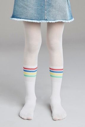 Beyaz Pretty Rainbow Stripe Külotlu Çorap PCDP654G20IY-10