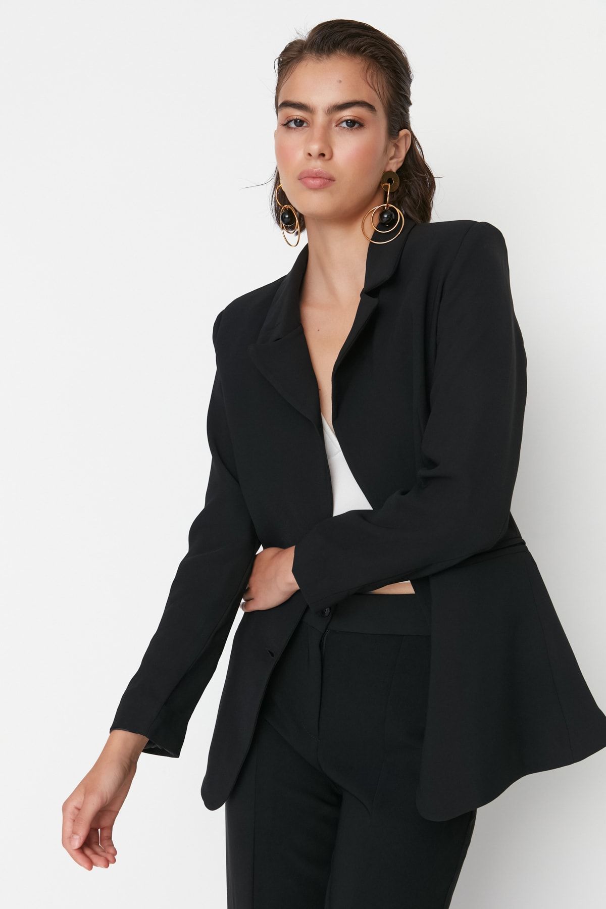 Trendyol Collection-Sacou negru țesut blazer TWOAW23CE00019 2