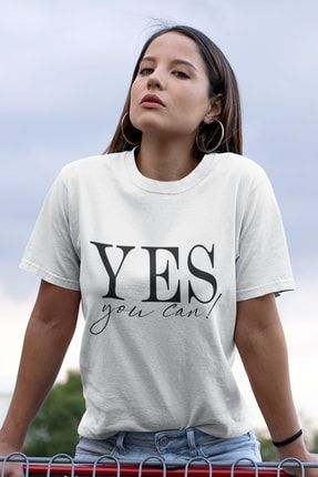 Slogan Yes Baskılı Oversize Beyaz T-shirt SLOGAN YES OVERSIZE BEYAZ T-SHIRT