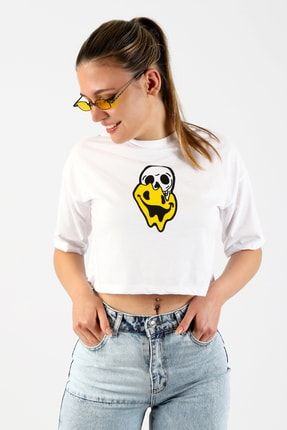 Liquid Smile Beyaz Kemer Boy Kadın Oversize Tshirt BM8160045