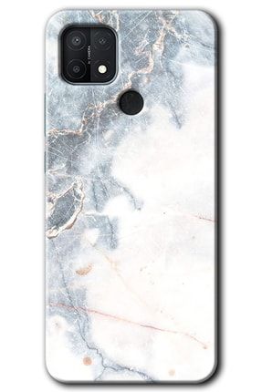 A15s Kılıf Hd Desen Baskılı Arka Kapak + Temperli Cam - White Marble bera-Oppo A15s-cm-op-33