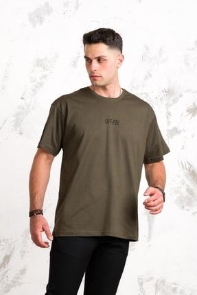Oversize Önü Baskılı Pamuklu Basic Erkek Penye T-shirt FB13211