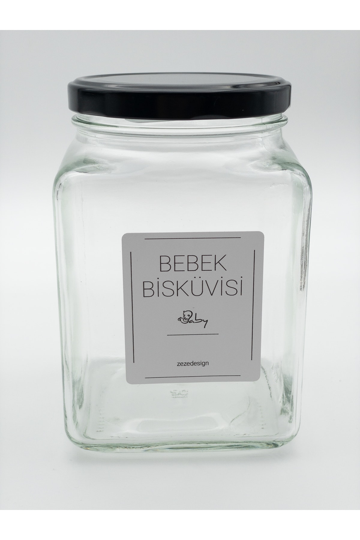 Decorative Glass Jar 1.6lt Black Lid (baby Biscuit)
