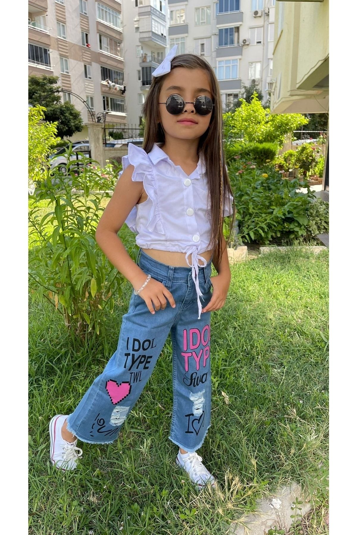 DUDOR K DS Girl s Cool Denim Trousers Blouse Set Trendyol