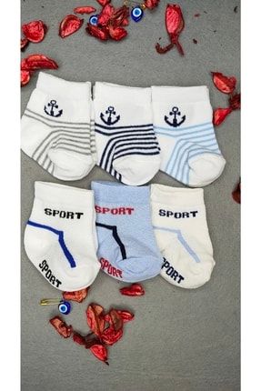 3x Sport 3x Deniz Desenli %100 Cotton Pamuklu Erkek Bebek Çorabı 0-6 Ay TYC00475999711