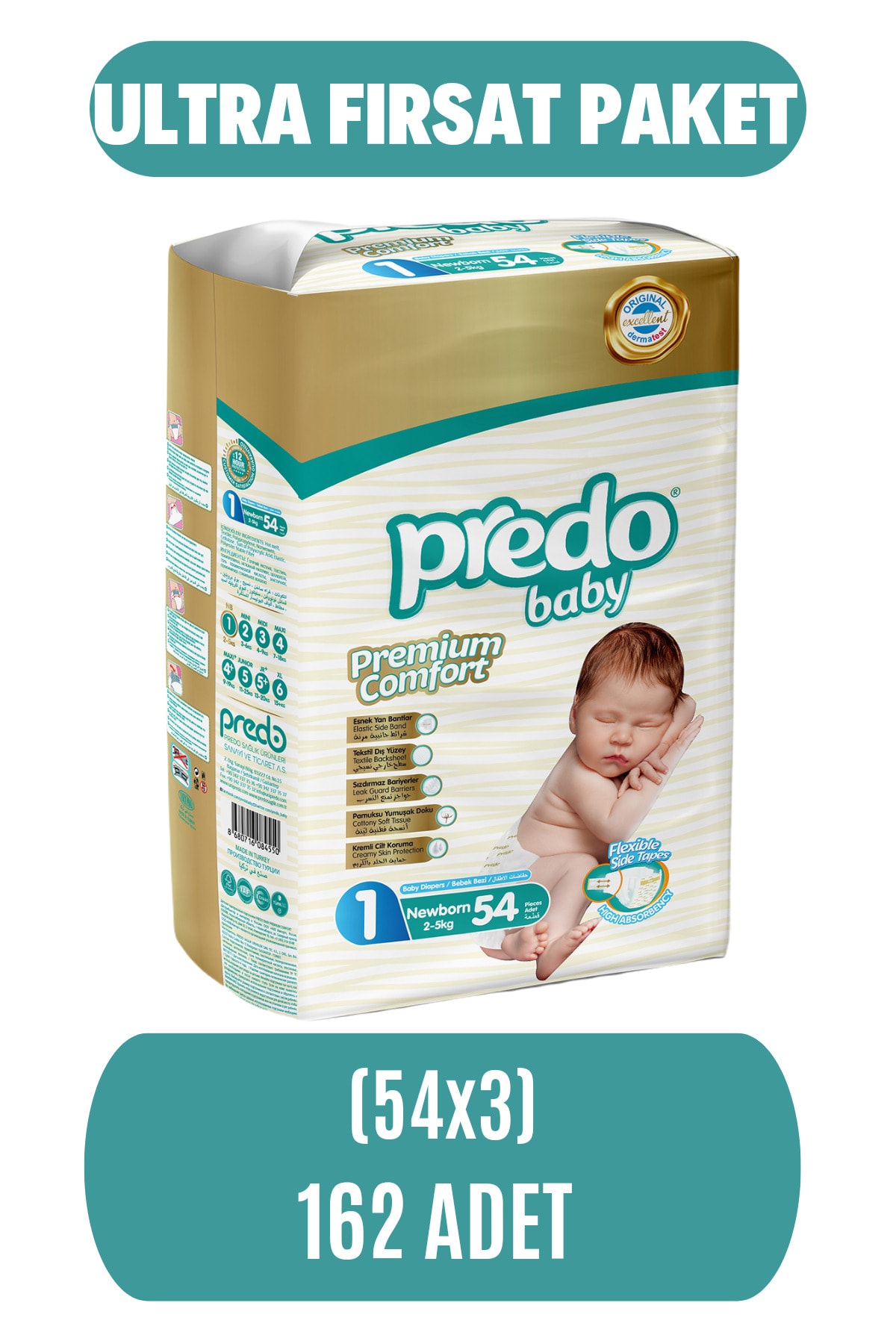 PredoBaby Premium Comfort Bebek Bezi 1 Numara (2-5kg) Newborn 162 Adet