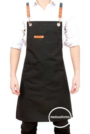 Çapraz Askılı Mutfak Önlüğü Master Chef Cafe Şef Garson Aşçı Kuaför Sanat Barista Önlük - Siyah 2764391775