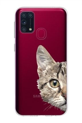 Samsung Galaxy M31 Kapak Catface Tasarımlı Şeffaf Silikon Kılıf prt1mmSMM31029