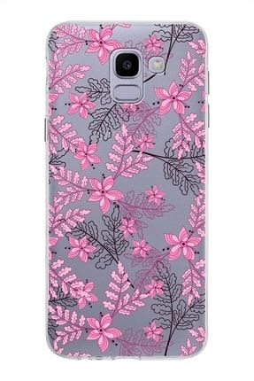 Samsung Galaxy J6 Kapak Floral Pembe Tasarımlı Şeffaf Silikon Kılıf prt1mmSMJ6032