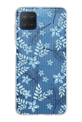 Samsung Galaxy M12 Kapak Floral Mavi Tasarımlı Şeffaf Silikon Kılıf prt1mmSMM12032