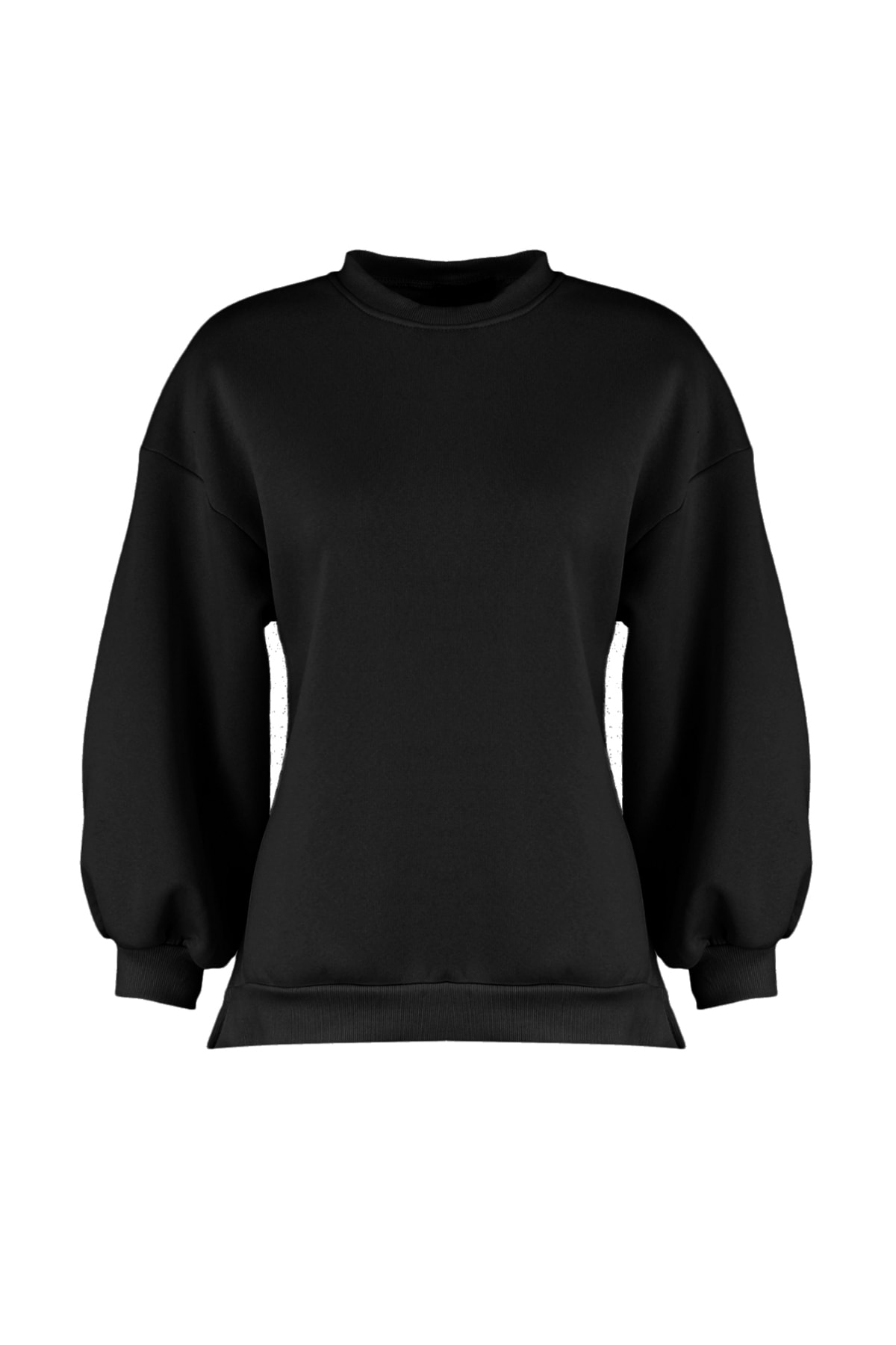 Trendyolmilla  Siyah Oversize/Geniş Kalıp Yırtmaç Detaylı Kalın İçi Polarlı Örme Sweatshirt TWOAW23SW00195 - Görsel 5