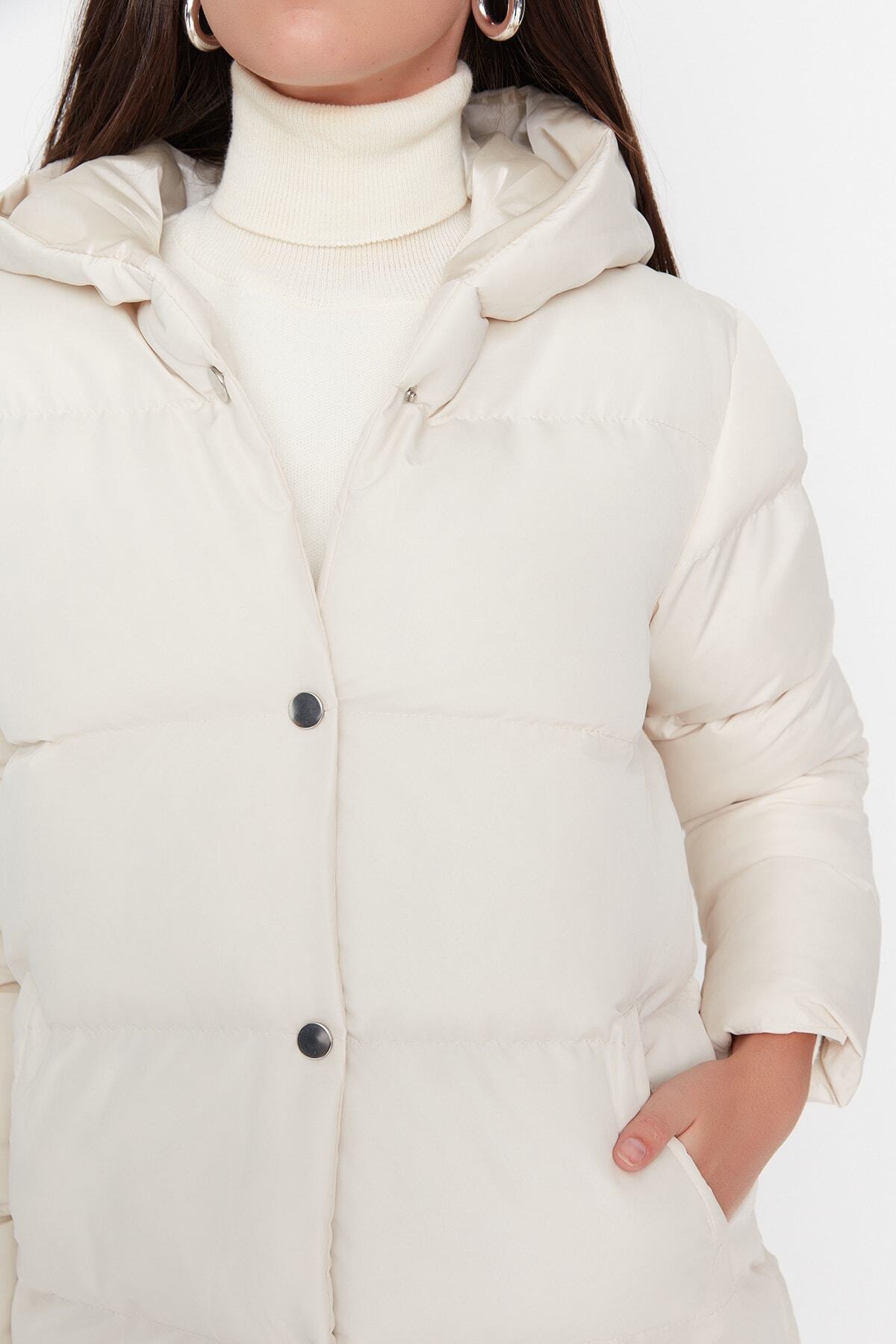Trendyol Collection-Bézs túlméretes kapucnis kabát TWOAW23MO00250 4