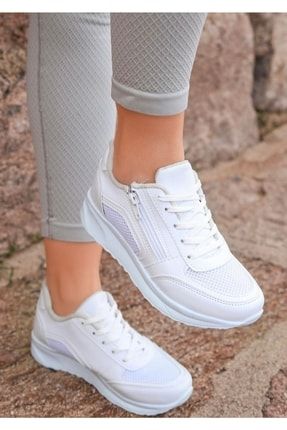 Fermuarlı Beyaz Spor Ayakkabı Z009 BEYAZ