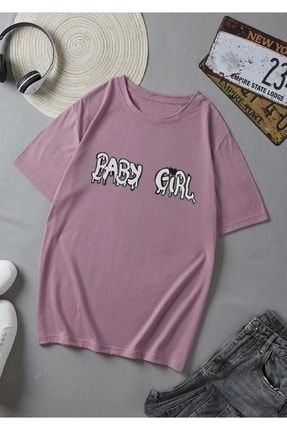 Kadın Mor Baby Girl Baskılı Oversize T-shirt AYM2441064