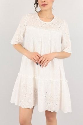 Son Trend Beyaz Fisto Dokuma Astarlı Elbise 410748