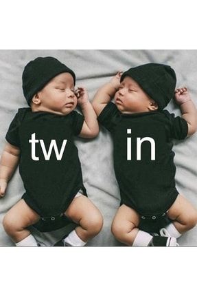 Twin Ikiz Bebek Tasarım Siyah Bebek Zıbın Body (2 Li) TWİN2