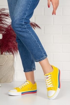 Kadın Sarı Spor Sneaker Ayakkabı ( Şeffaf Alt Taban ) YARDS-2001-86