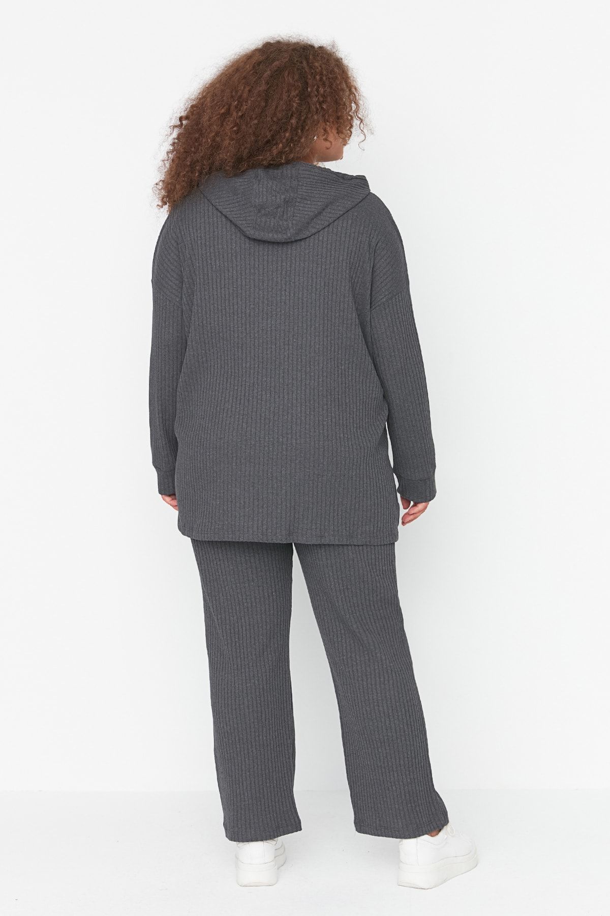 Trendyol Curve-Anthracite Color Hooded Neck Relaxed Fit Knitted Camisole Plus Size Suit - Tbbaw23Cp00016 5