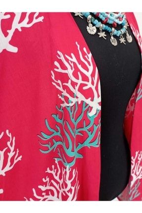 Kimono /kaftan - 46'ya Kadar Standart Bedendir. Viskon Pamuklu Kumaş. Canlı Mercan Desenler. Kaf-00101