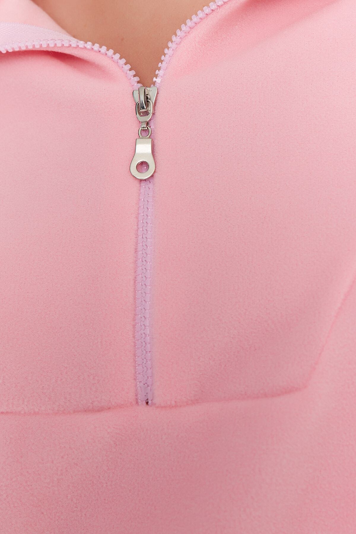 Trendyolmilla  Açık Pembe Fermuar Detaylı Polar Örme Sweatshirt TWOAW21SW0758 - Görsel 8