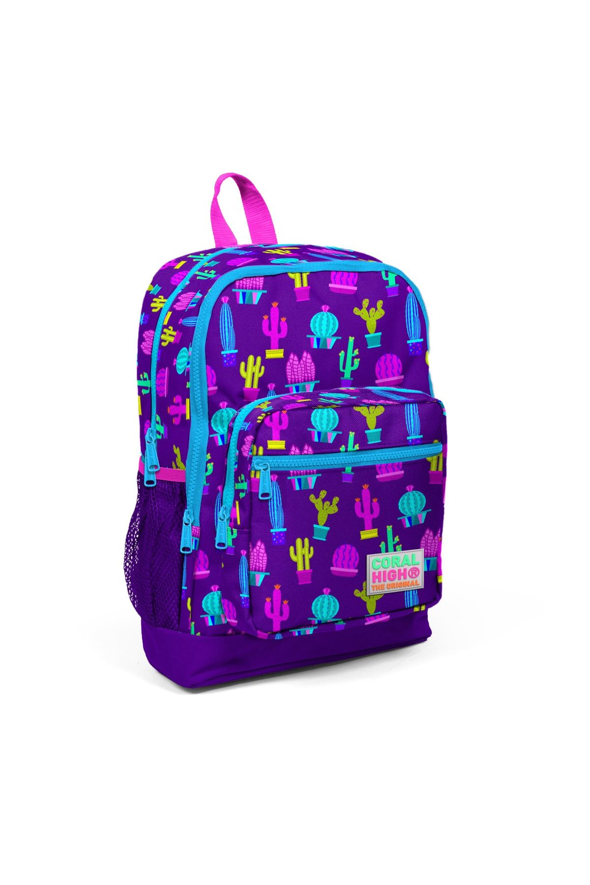 Coral High Kids Purple Pink Cactus Patterned Four Compartment