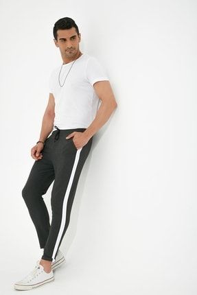 Erkek Yanı Beyaz Şeritli Slimfit Double Paça Jogger Pantolon P-0000086