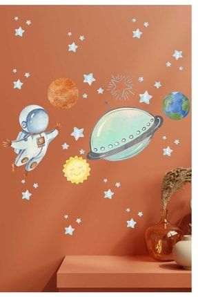 Astronot Ve Uzay Mekiği Gezegenlerle Dans Çocuk Odası Duvar Sticker Seti d2786